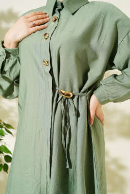 Gold Düğmeli Yan İp Bağcıklı İkili Takım Çağla Yeşili - İkili Takım