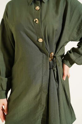 Gold Düğmeli Yan İp Bağcıklı İkili Takım Haki - İkili Takım