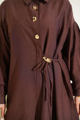 Gold Düğmeli Yan İp Bağcıklı İkili Takım Kahve - İkili Takım