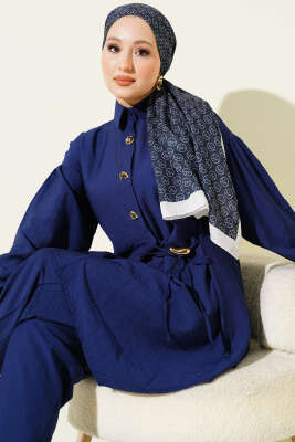 Gold Düğmeli Yan İp Bağcıklı İkili Takım Lacivert - İkili Takım