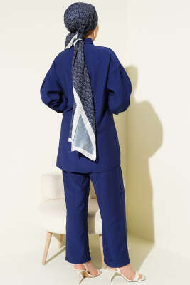 Gold Düğmeli Yan İp Bağcıklı İkili Takım Lacivert - İkili Takım