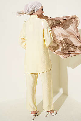 Gold Düğmeli Yan İp Bağcıklı İkili Takım Sarı - İkili Takım