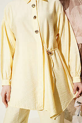 Gold Düğmeli Yan İp Bağcıklı İkili Takım Sarı - İkili Takım