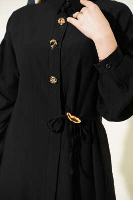 Gold Düğmeli Yan İp Bağcıklı İkili Takım Siyah - İkili Takım