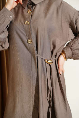 Gold Düğmeli Yan İp Bağcıklı İkili Takım Vizon - İkili Takım