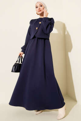 Gold Düğmeli Yelekli Elbise Takım Lacivert - TABLO FASHİON