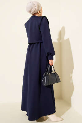 Gold Düğmeli Yelekli Elbise Takım Lacivert - İkili Takım