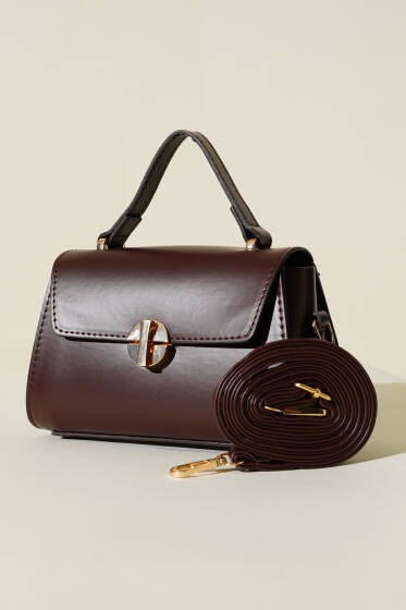 Gold Kilitli Çanta Acı Kahve - Kol Çantası