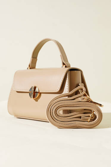 Gold Kilitli Çanta Bej - Kol Çantası