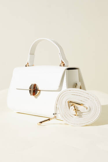 Gold Kilitli Çanta Beyaz - Kol Çantası