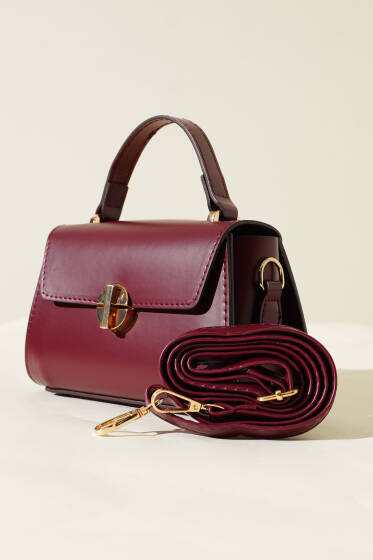 Gold Kilitli Çanta Bordo - Kol Çantası