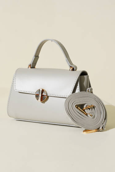 Gold Kilitli Çanta Gri - Kol Çantası