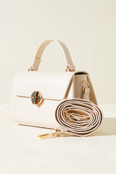 Gold Kilitli Çanta Krem - Kol Çantası