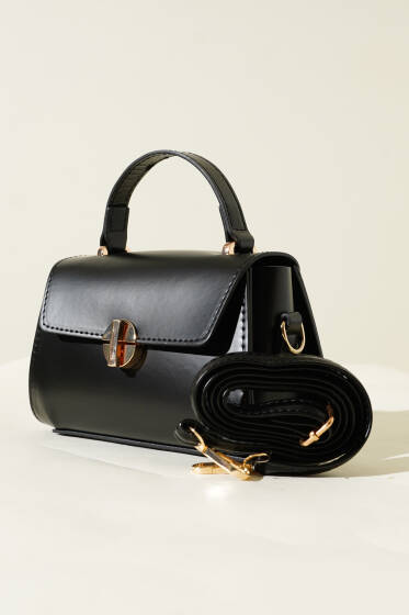 Gold Kilitli Çanta Siyah - Kol Çantası