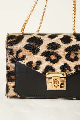 Gold Kilitli Desenli Kadın El Çantası Leopar - Kol Çantası
