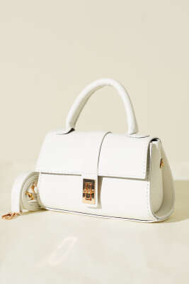 Gold Kilitli Mini Kadın El Çantası Beyaz 