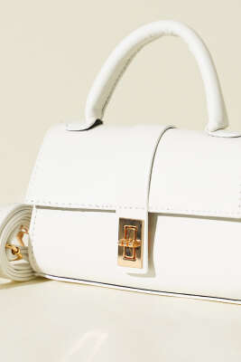 Gold Kilitli Mini Kadın El Çantası Beyaz - Kol Çantası