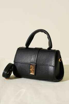 Gold Kilitli Mini Kadın El Çantası Siyah 