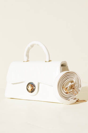 Gold Kilitli Rugan Çanta Beyaz - Kol Çantası