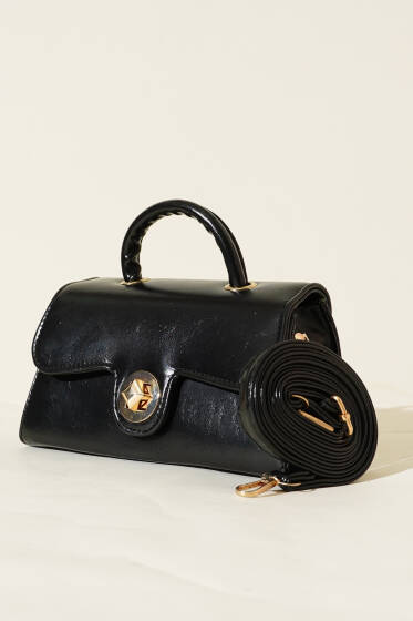 Gold Kilitli Rugan Çanta Siyah - Kol Çantası