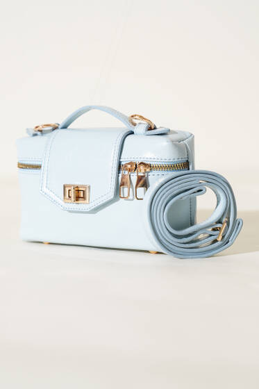 Gold Kilitli Rugan Mini Çanta Mavi - Kol Çantası