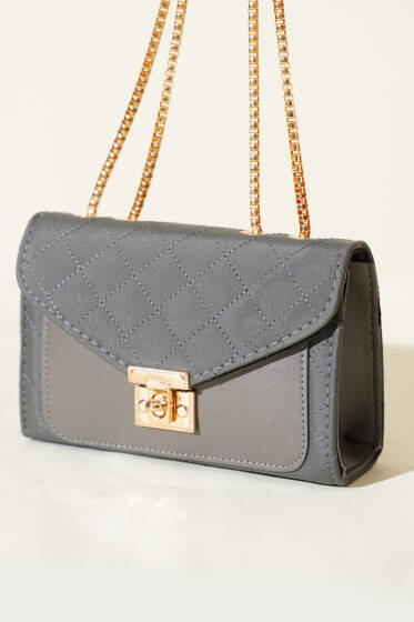 Gold Kilitli Zincir Askılı Kadın El Çantası Füme - Kol Çantası