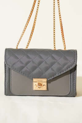 Gold Kilitli Zincir Askılı Kadın El Çantası Füme - Kol Çantası