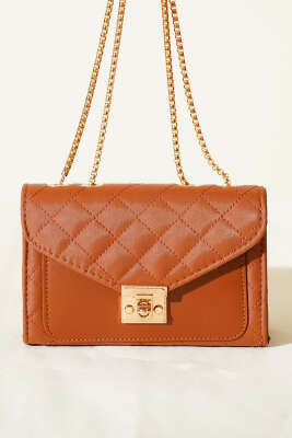 Gold Kilitli Zincir Askılı Kadın El Çantası Taba - Kol Çantası