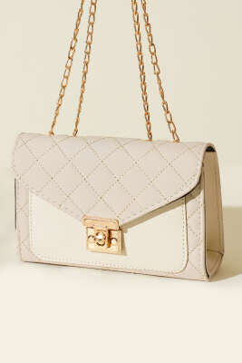 Gold Kilitli Zincir Askılı Kadın El Çantası Taş 