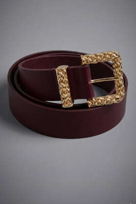 Gold Örgü Tokalı Kemer Bordo - DESREE KEMER