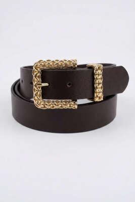 Gold Örgü Tokalı Kemer Kahve 