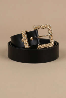 Gold Örgü Tokalı Kemer Siyah 