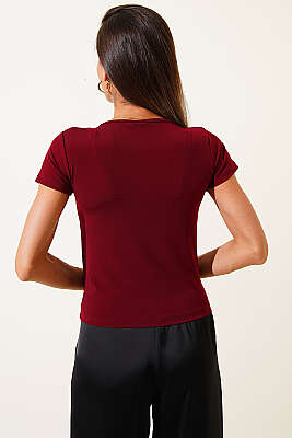 Gold Toka Detaylı Bluz Bordo - Kadın Giyim Modelleri