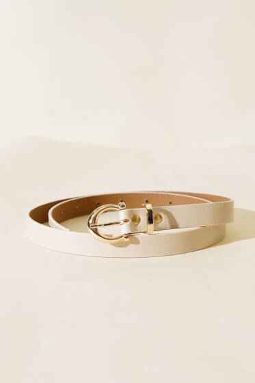 Gold Toka İnce Kemer Bej - Kemer