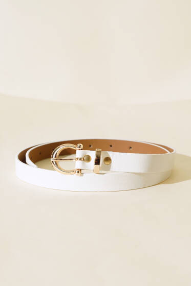 Gold Toka İnce Kemer Beyaz - Kemer