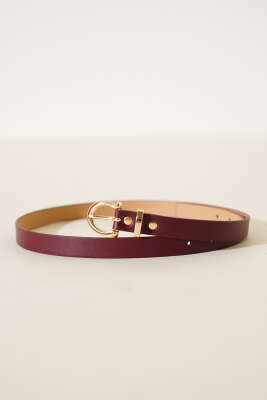 Gold Toka İnce Kemer Bordo 