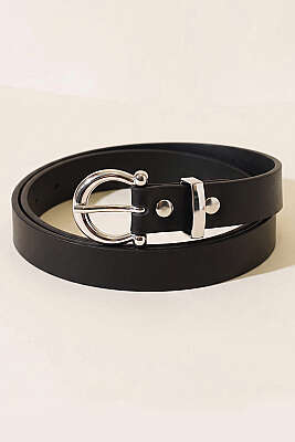 Gold Toka İnce Kemer Siyah Gümüş 