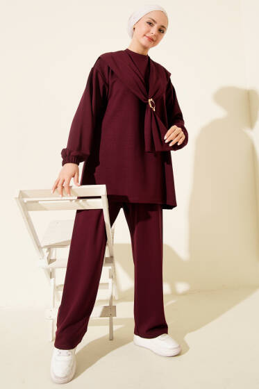 Gold Tokalı Atkılı Loyşa İkili Takım Bordo - İkili Takım