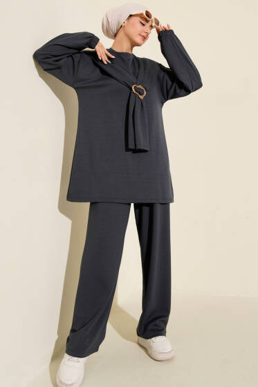 Gold Tokalı Atkılı Loyşa İkili Takım Füme - İkili Takım