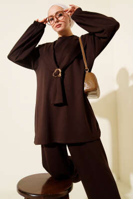 Gold Tokalı Atkılı Loyşa İkili Takım Kahve - İkili Takım