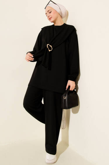 Gold Tokalı Atkılı Loyşa İkili Takım Siyah - İkili Takım