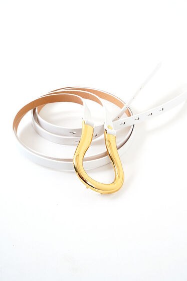 Gold Tokalı Beyaz Kemer - Deri Kemer