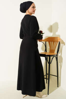 Gold Tokalı Fitilli Elbise Siyah - Elbise