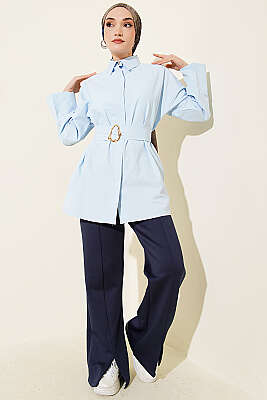 Gold Tokalı Gizli Düğmeli Gömlek Bebe Mavi - Gömlek