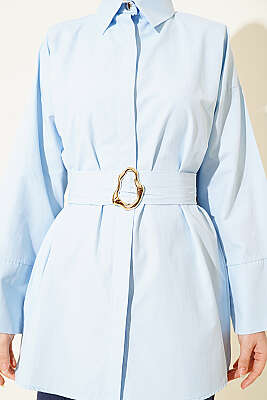 Gold Tokalı Gizli Düğmeli Gömlek Bebe Mavi - Gömlek