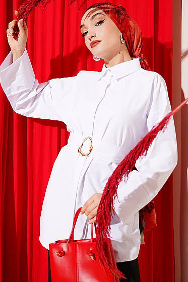 Gold Tokalı Gizli Düğmeli Gömlek Beyaz - Gömlek