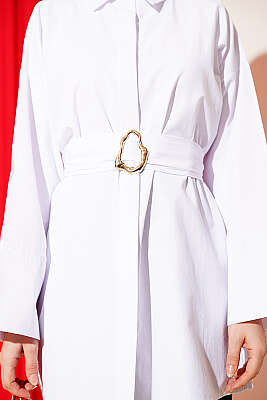 Gold Tokalı Gizli Düğmeli Gömlek Beyaz - Gömlek