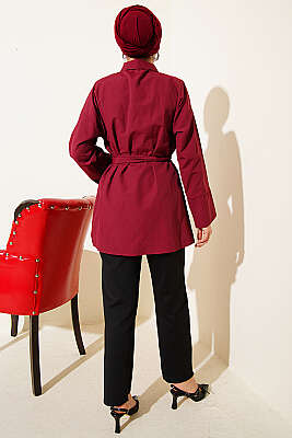 Gold Tokalı Gizli Düğmeli Gömlek Bordo - Gömlek