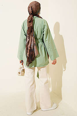 Gold Tokalı Gizli Düğmeli Gömlek Çağla Yeşili - Gömlek