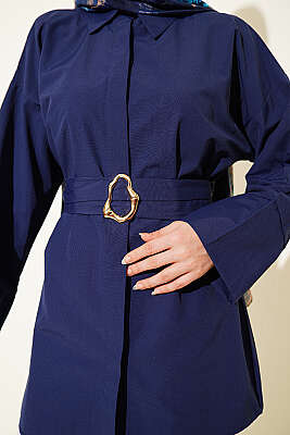 Gold Tokalı Gizli Düğmeli Gömlek Lacivert - Gömlek